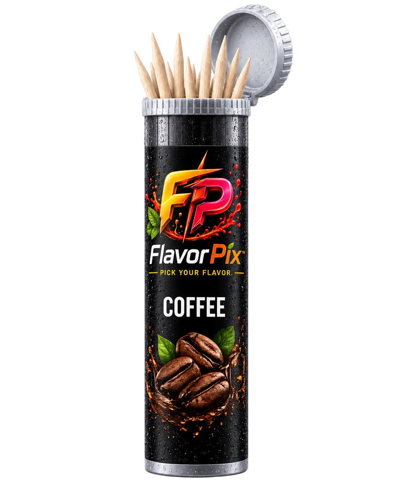Cure-dents FlavorPix Coffee sortis du tube